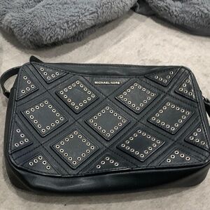 Michael Kors Black Quilted Crossbody with Gold Eyelet Accents